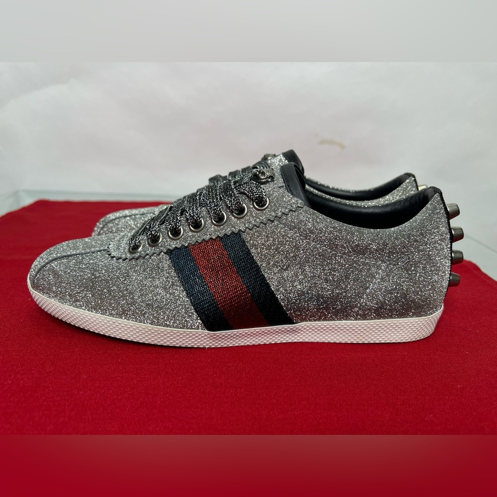 Gucci Glitter Bambi Web Silver Ace Sneakers Shiny - Picture 3 of 10